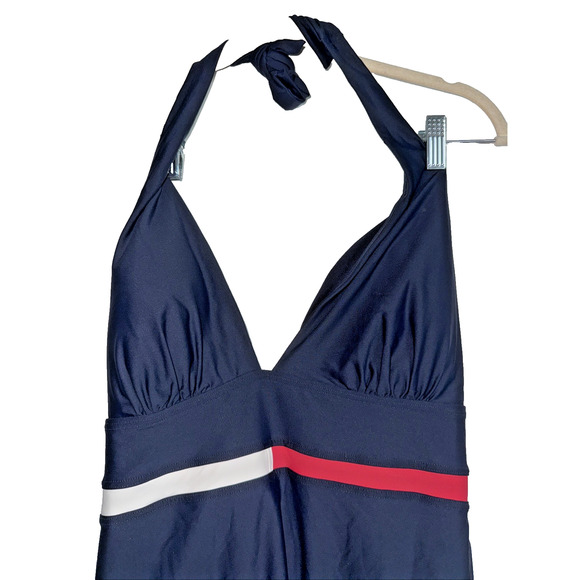 Tommy Hilfiger Sz 10 One Piece Halter Swimsuit Traditional Red White Blue Preppy - Picture 2 of 9
